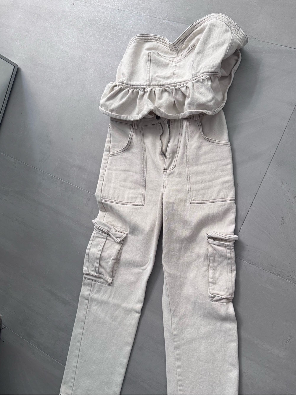 Women’s Cream Cargo set with Ruffle Bodice